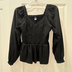 Old Navy Long Sleeve Black Puff V-Neck Blouse, Size M